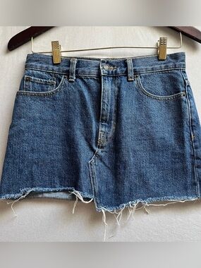 Aritzia Golden by TNA Frayed Raw Hem Denim Mini Skirt Sz 4